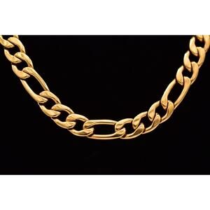 U7 Gold Tone Figaro Chain Necklace Hip Hop Cuban Link Stainless Steel 30" Bin3B